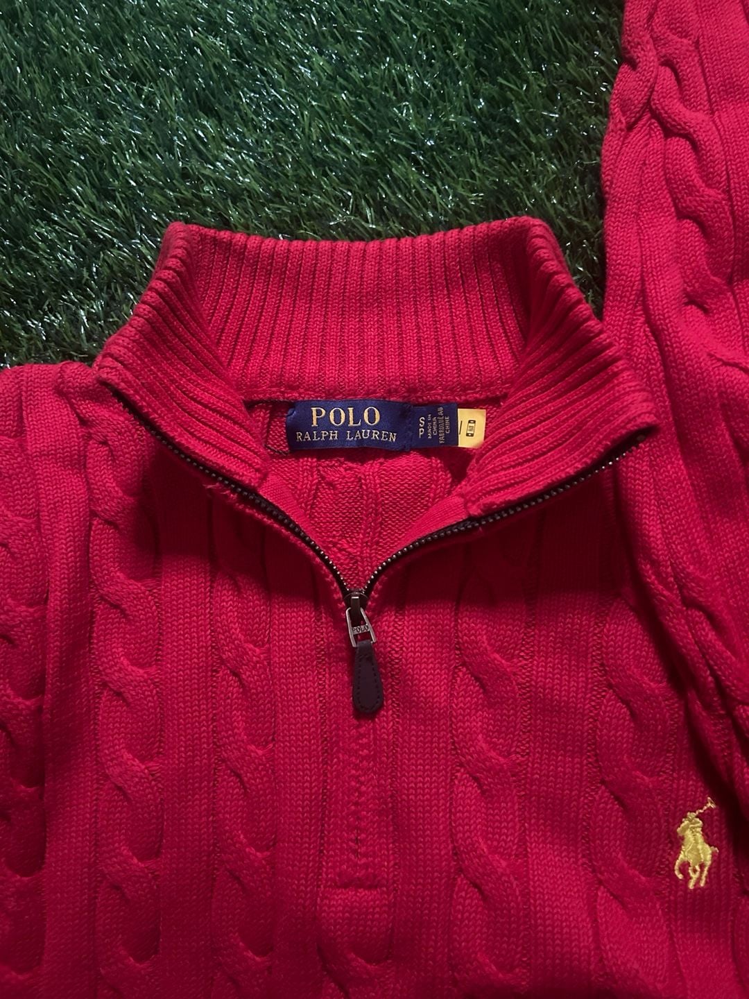 Polo Ralph Lauren Half Zip Sweater Size S Red Cable Knit 4