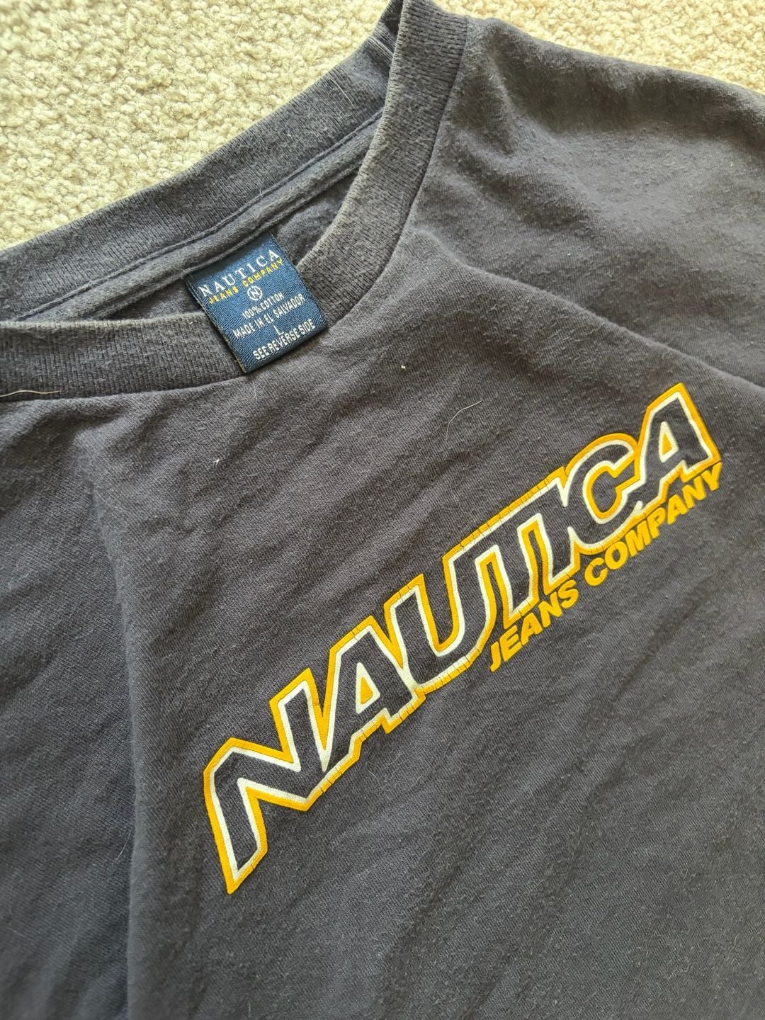 Nautica Jeans Company Black T-Shirt Size L Logo Graphic Tee 2