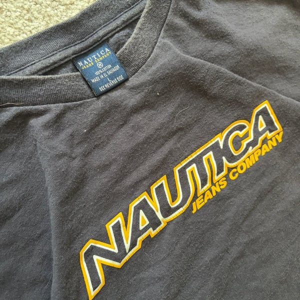 Nautica Jeans Company Black T-Shirt Size L Logo Graphic Tee