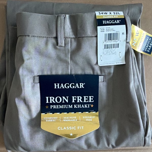 Haggar Iron Free Stretch Twill Pants Size 34W x 32L Khaki