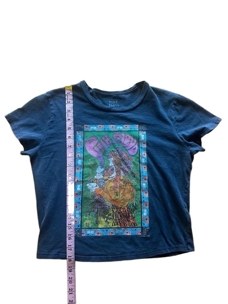 Pink Floyd Marquee Graphic Crop T-Shirt Size L Navy Blue Psychedelic Band Tee 7