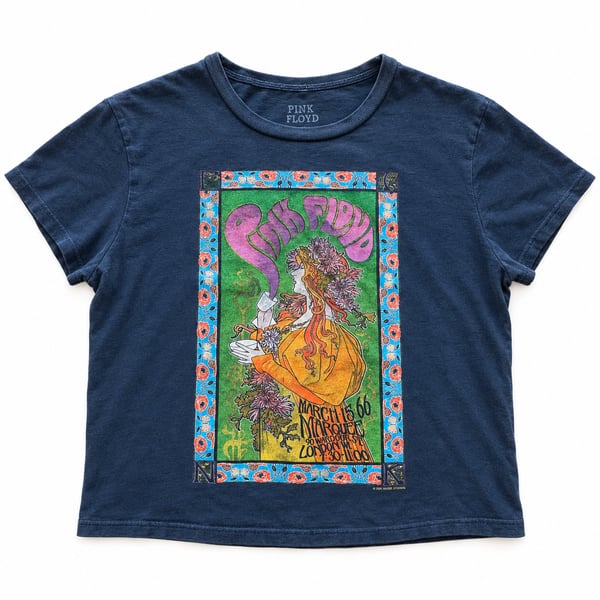 Pink Floyd Marquee Graphic Crop T-Shirt Size L Navy Blue Psychedelic Band Tee