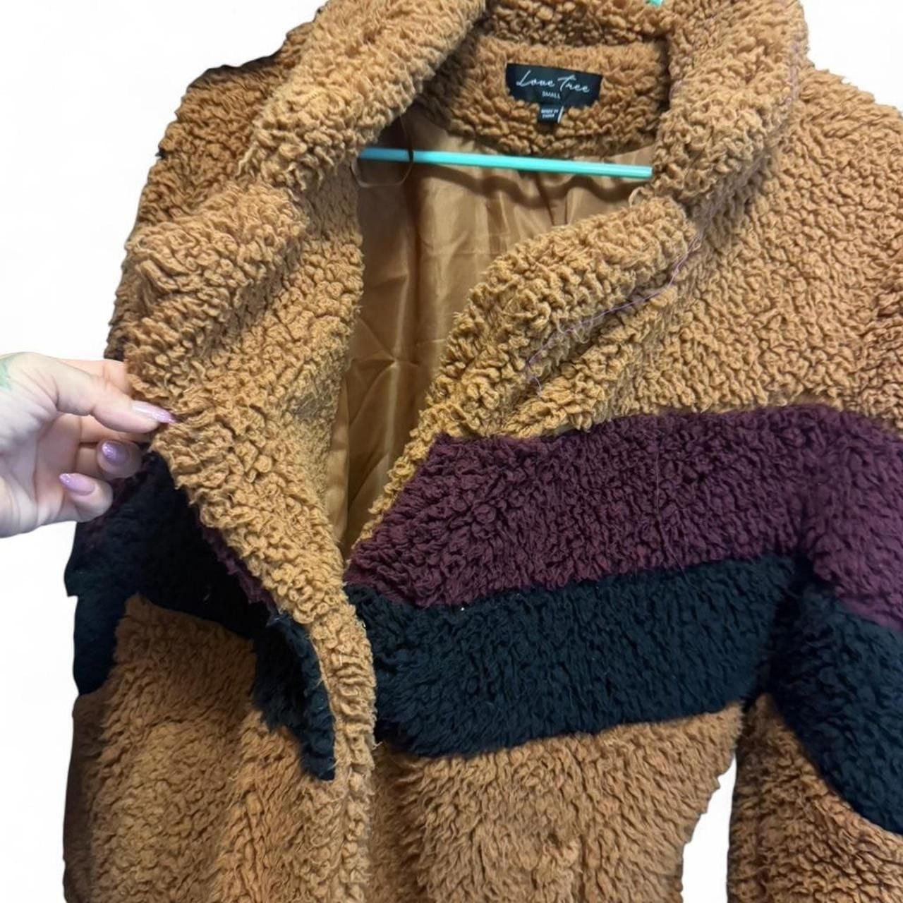 Love Tree Color Block Teddy Coat Size Small Fuzzy Winter Jacket 4