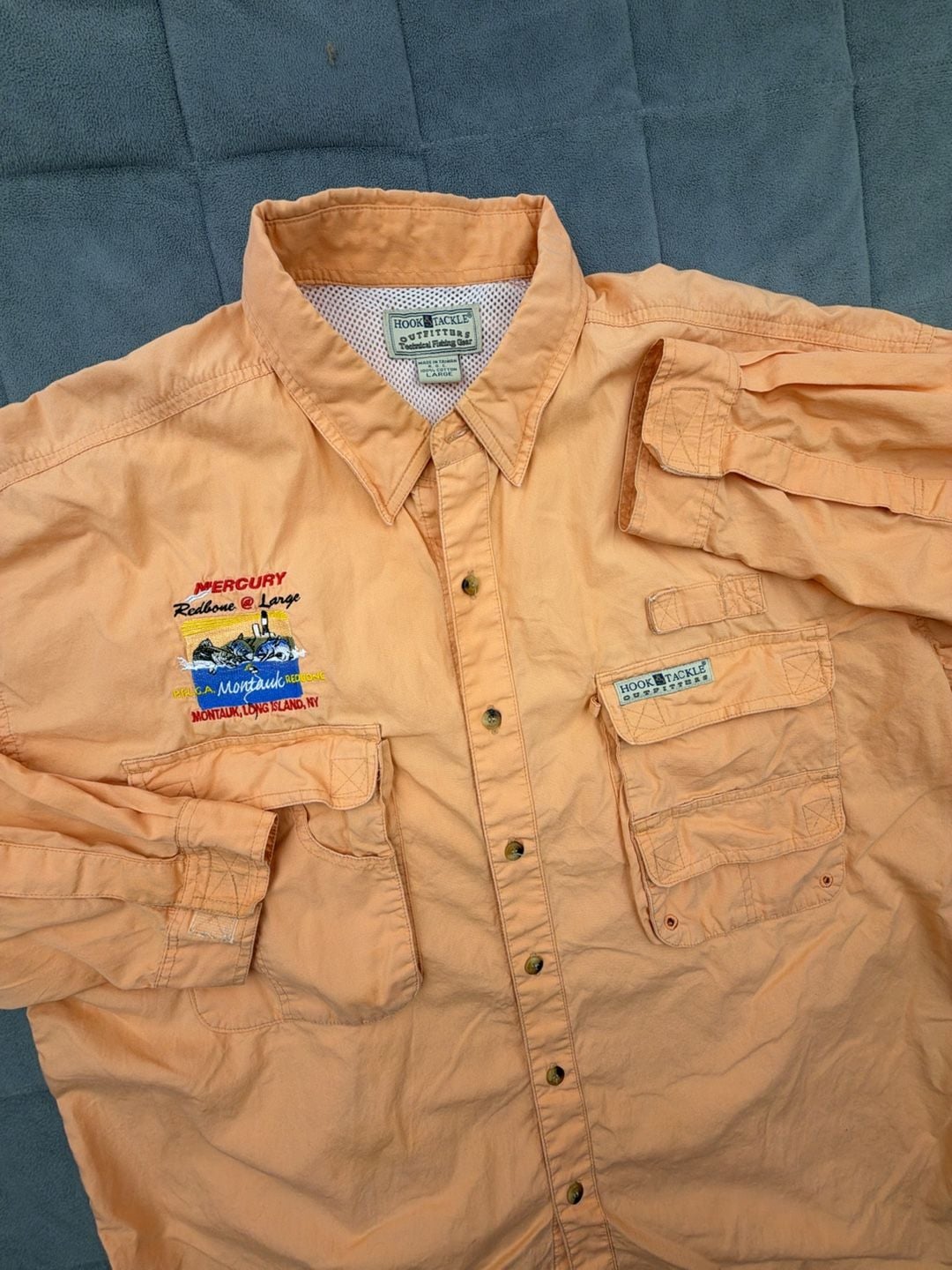 Hook & Tackle Long Sleeve Fishing Shirt Size L Montauk NY Long Island 2