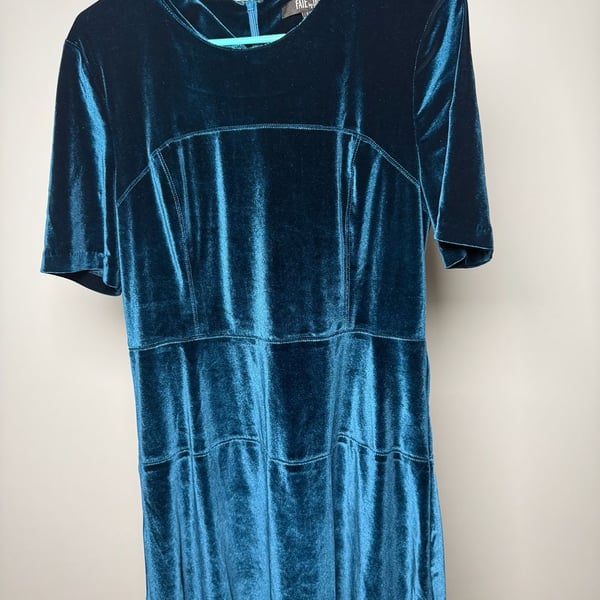Fate by LFD Teal Velvet Mini Dress Size L Short Sleeve Tiered A-Line