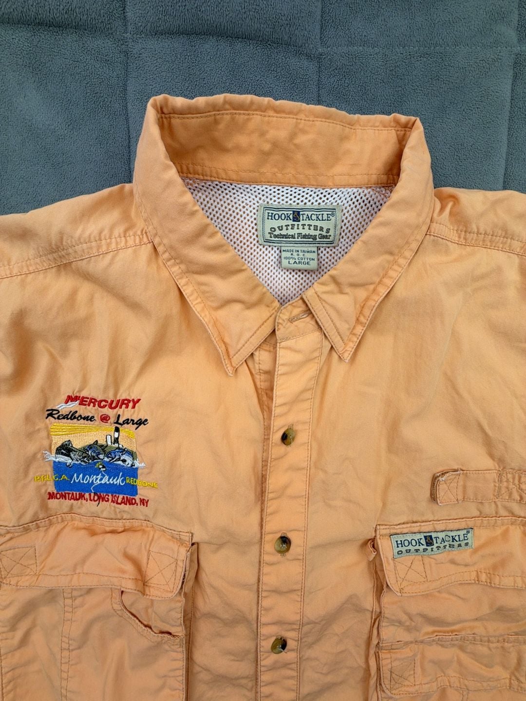 Hook & Tackle Long Sleeve Fishing Shirt Size L Montauk NY Long Island 5
