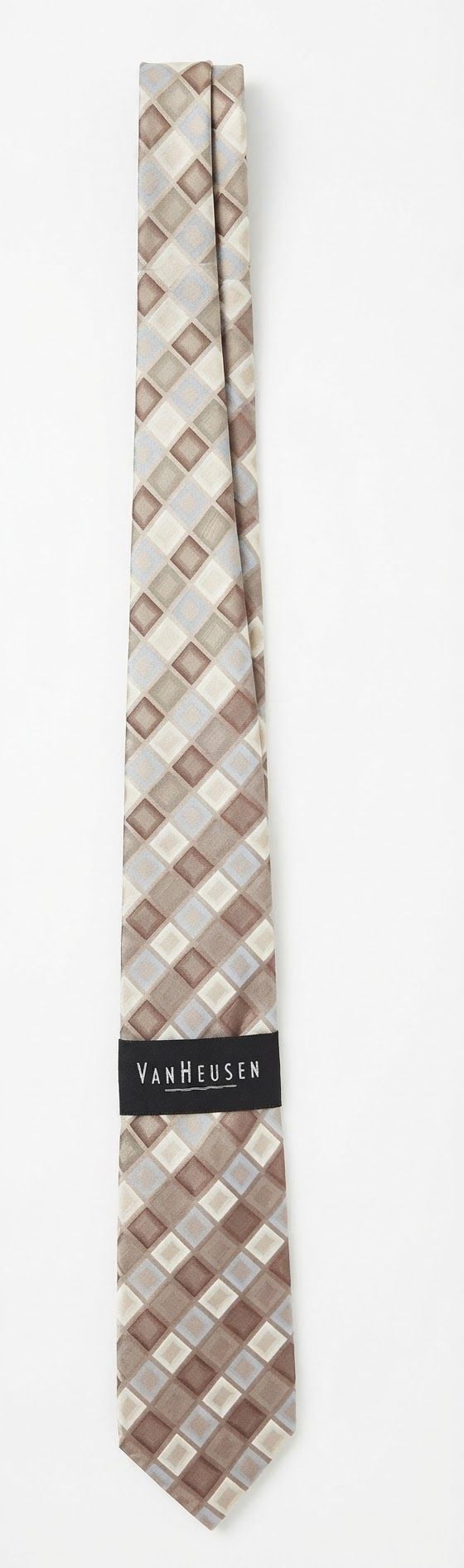 Van Heusen Brown and Beige Geometric Grid Necktie 1