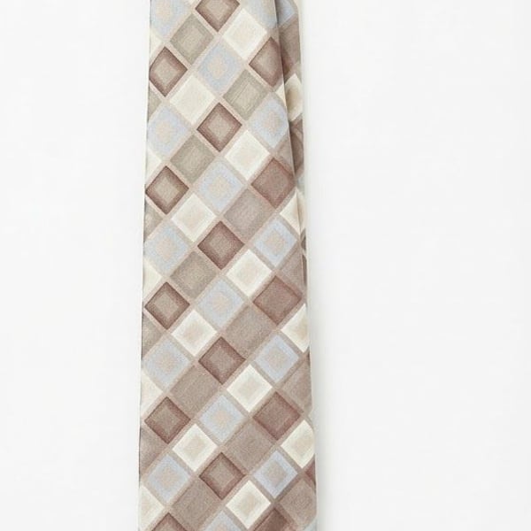 Van Heusen Brown and Beige Geometric Grid Necktie