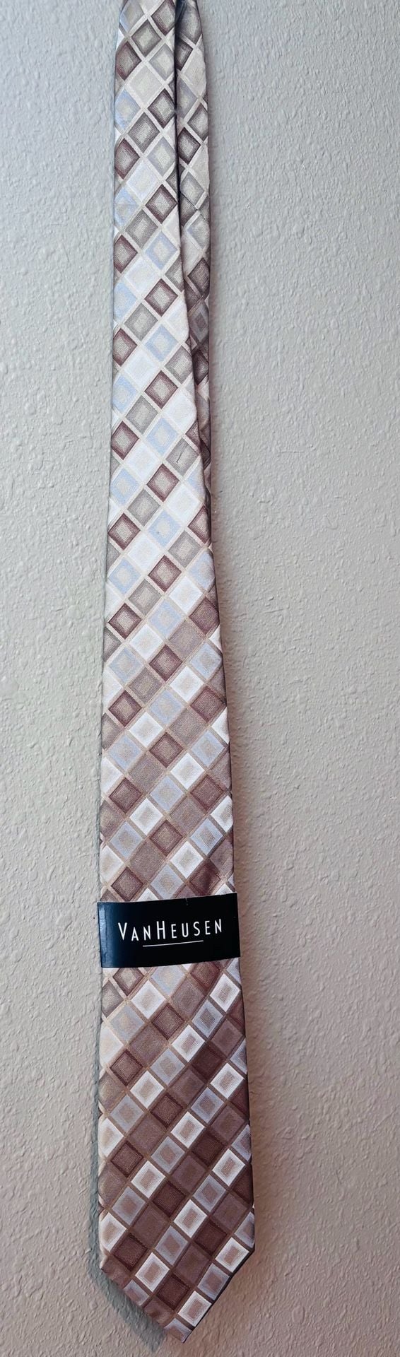 Van Heusen Brown and Beige Geometric Grid Necktie 3