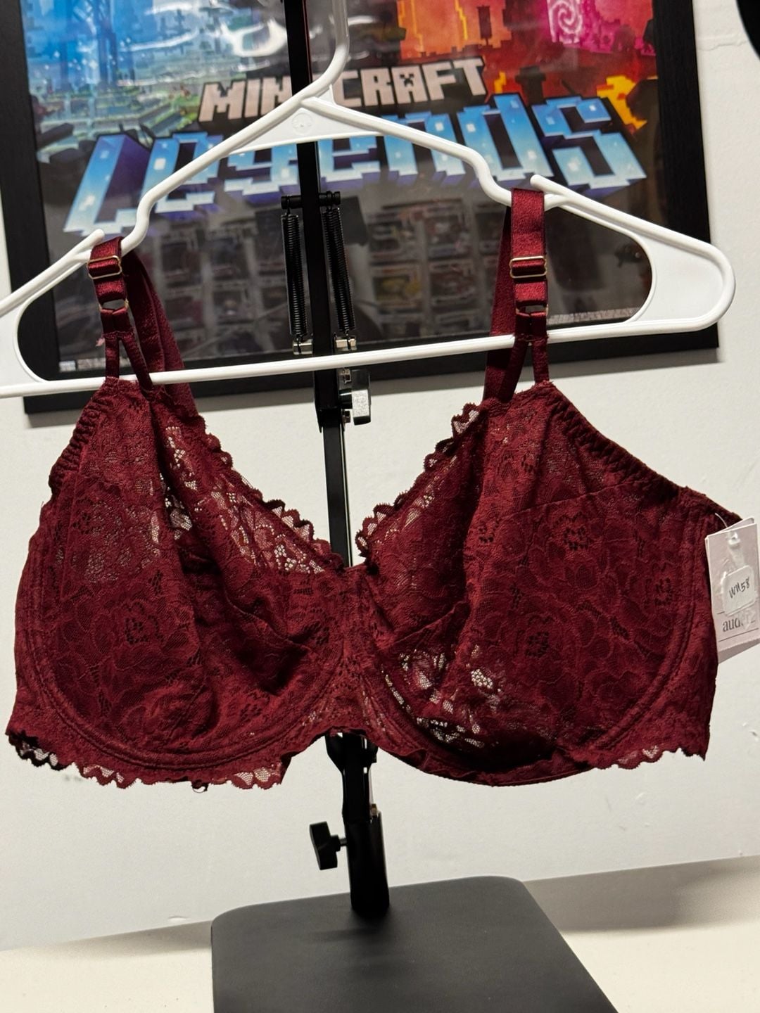WU58 42D Auden Lace Unlined Comfort Wire Balconette Bra Berry Red NWT 1