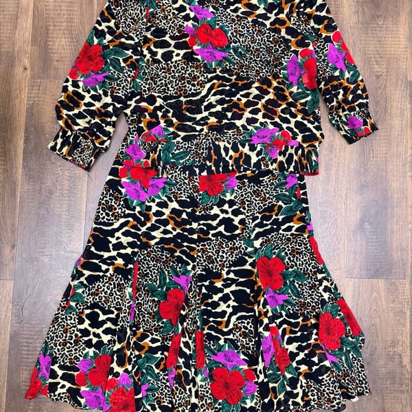 Tricoville Leopard Floral Two-Piece Skirt Set Size US 18 UK 20