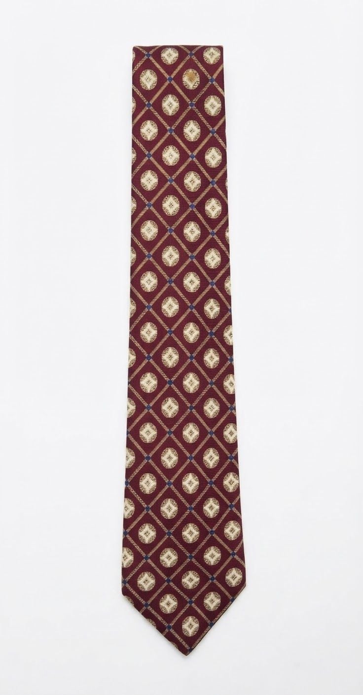 Countess Mara Silk Tie Burgundy Geometric Medallion All Silk Made in USA 2