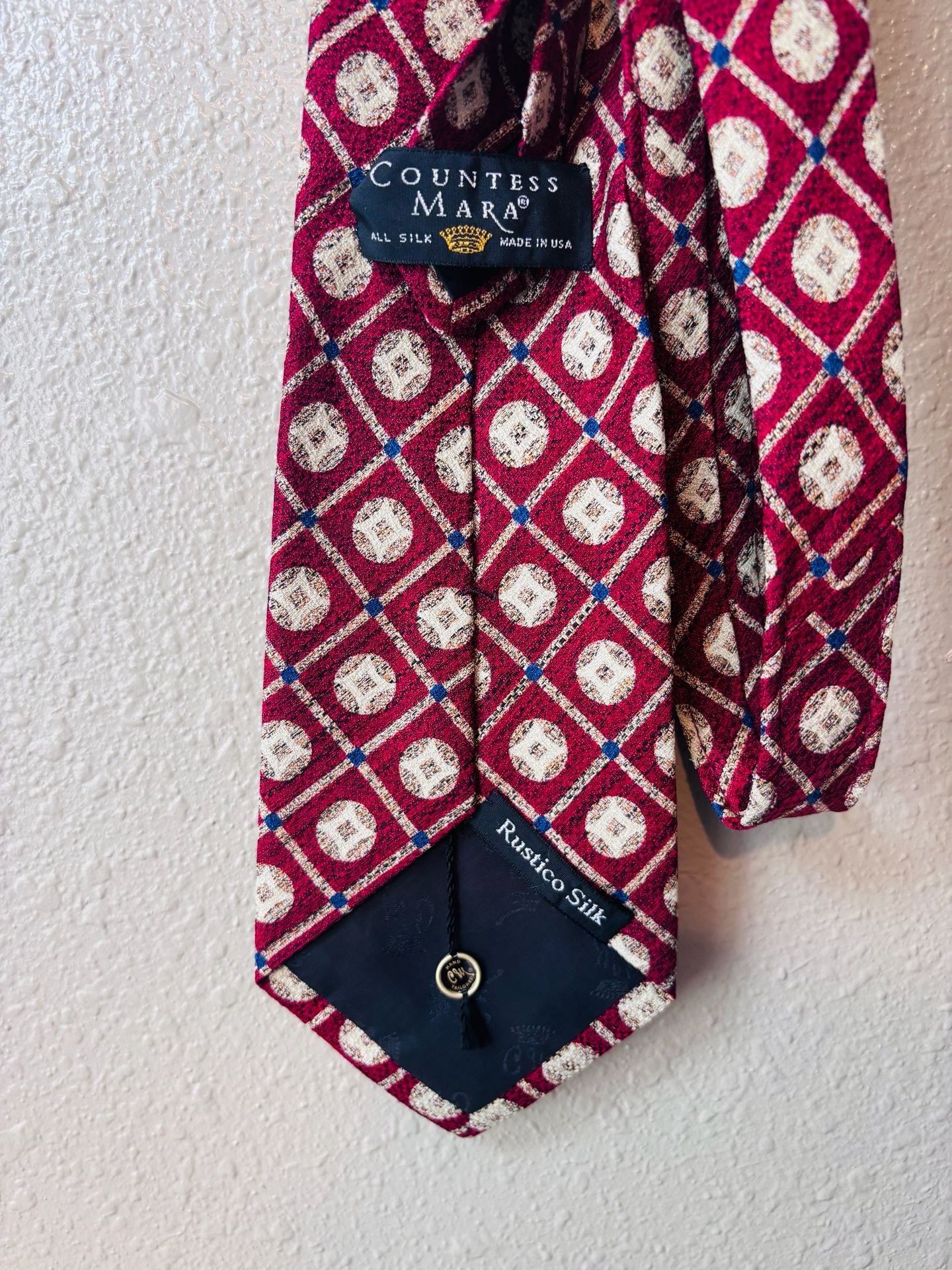 Countess Mara Silk Tie Burgundy Geometric Medallion All Silk Made in USA 4