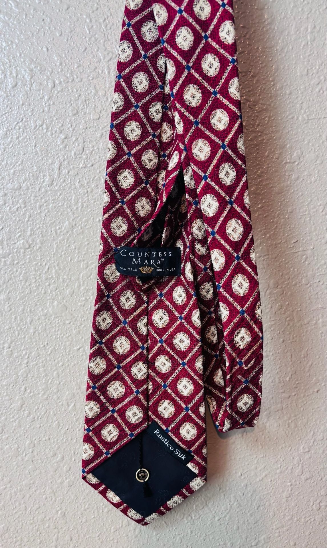 Countess Mara Silk Tie Burgundy Geometric Medallion All Silk Made in USA 6