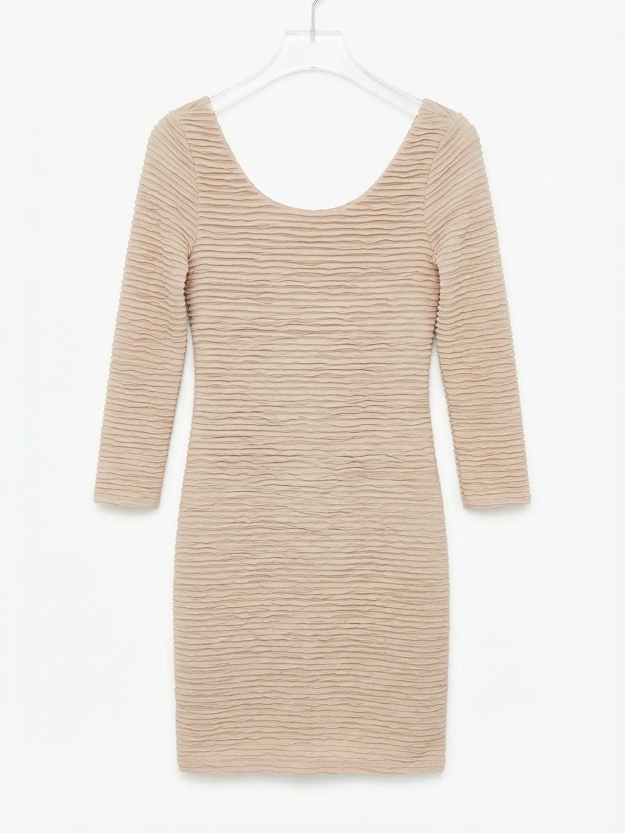 Gianini Textured Long Sleeve Mini Dress Beige 2