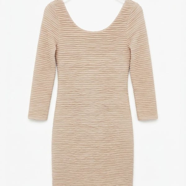 Gianini Textured Long Sleeve Mini Dress Beige