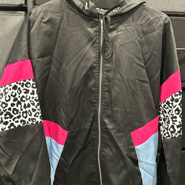 Unbranded Leopard Color Block Hooded Jacket Black Pink Blue