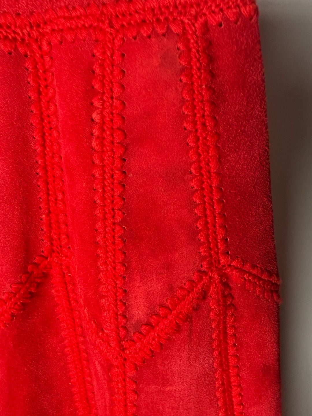 Vintage Red Suede Geometric Embroidered Midi Skirt 4