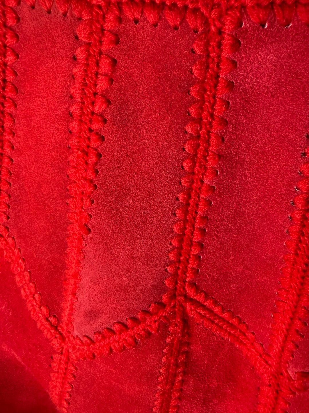 Vintage Red Suede Geometric Embroidered Midi Skirt 8