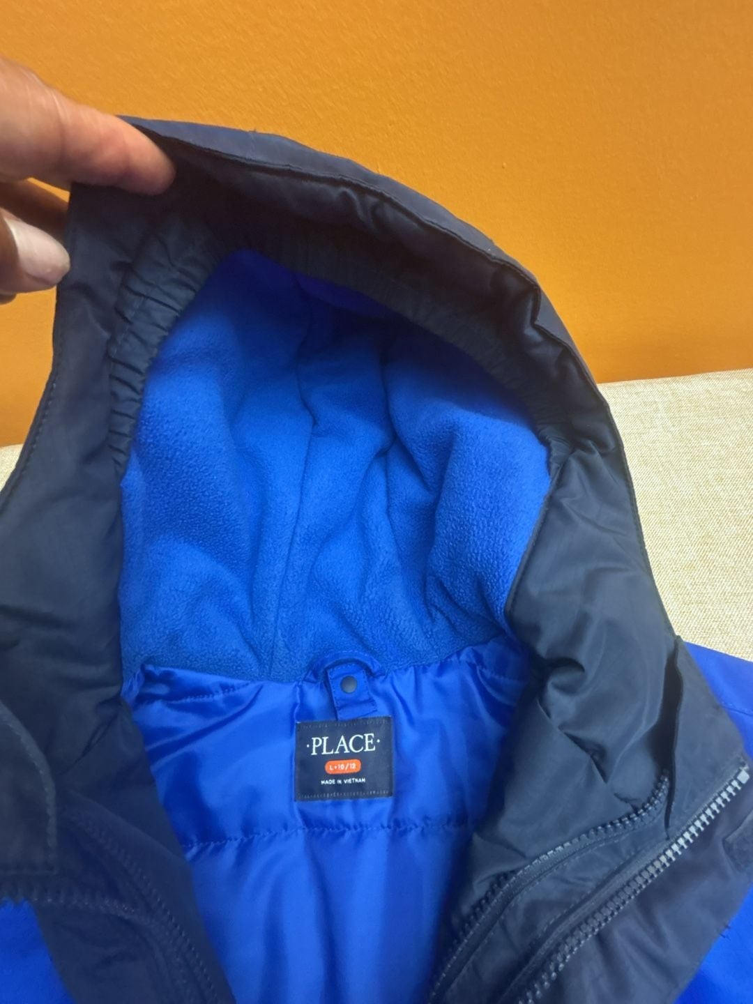 The Childrens Place Boys Blue and Navy Colorblock Hooded Jacket Size L 10/12 4
