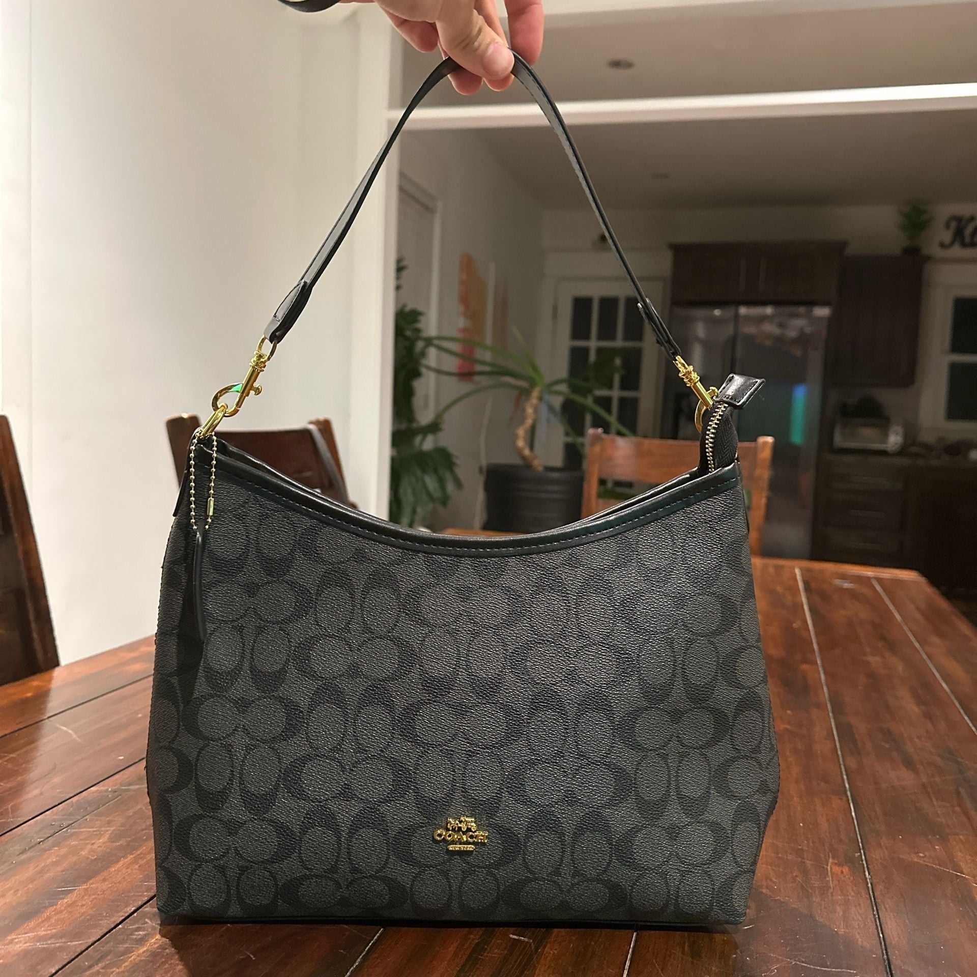 Inspired Coach Laurel Shoulder Bag in Signature Canvas Black 2