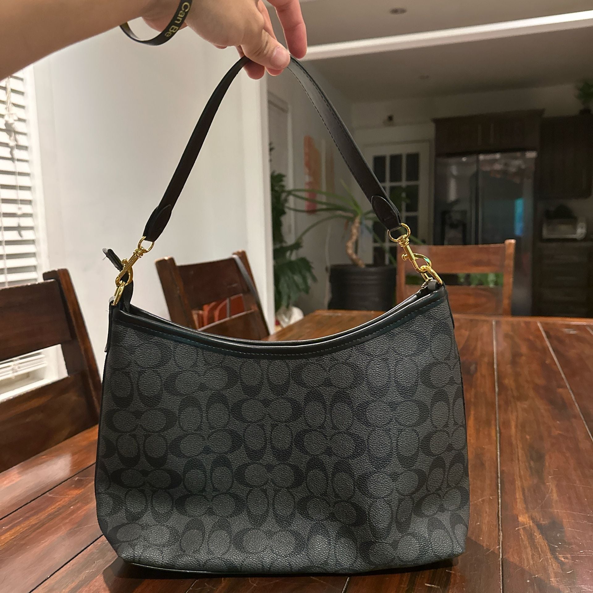 Inspired Coach Laurel Shoulder Bag in Signature Canvas Black 3