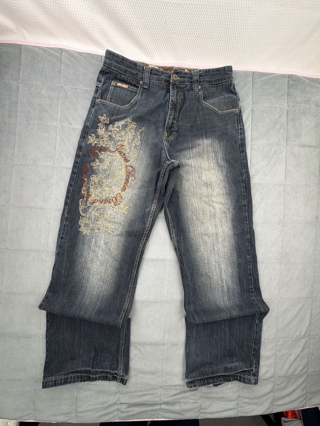 Paco Jeans Embroidered Baggy Dark Wash Denim Pants Y2K distressed 2