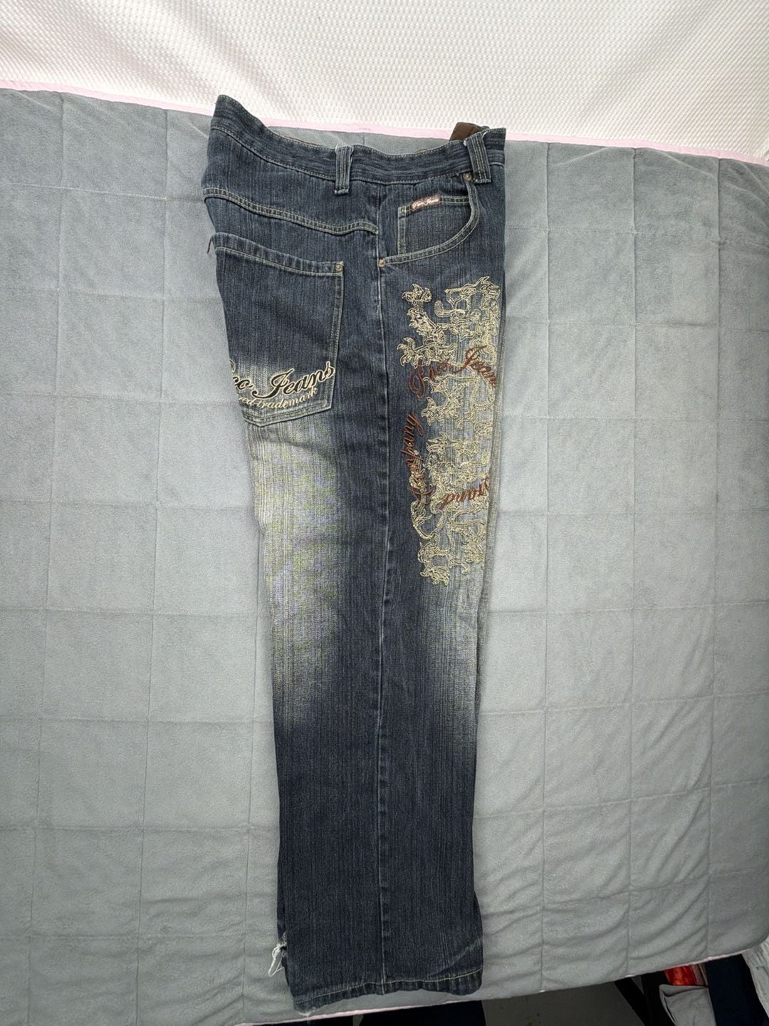Paco Jeans Embroidered Baggy Dark Wash Denim Pants Y2K distressed 4