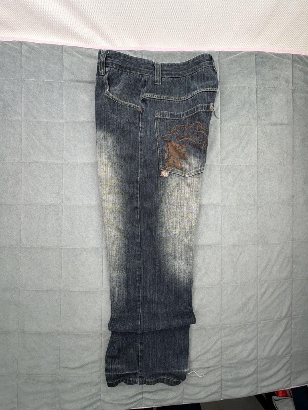 Paco Jeans Embroidered Baggy Dark Wash Denim Pants Y2K distressed 5