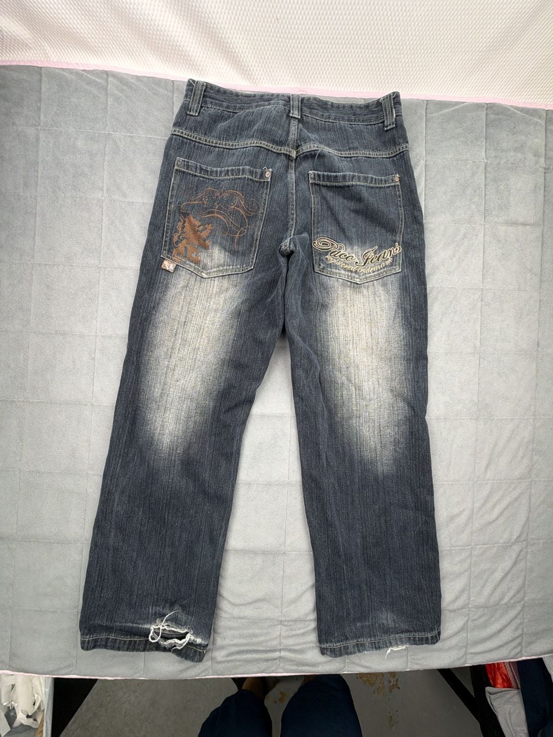 Paco Jeans Embroidered Baggy Dark Wash Denim Pants Y2K distressed 3