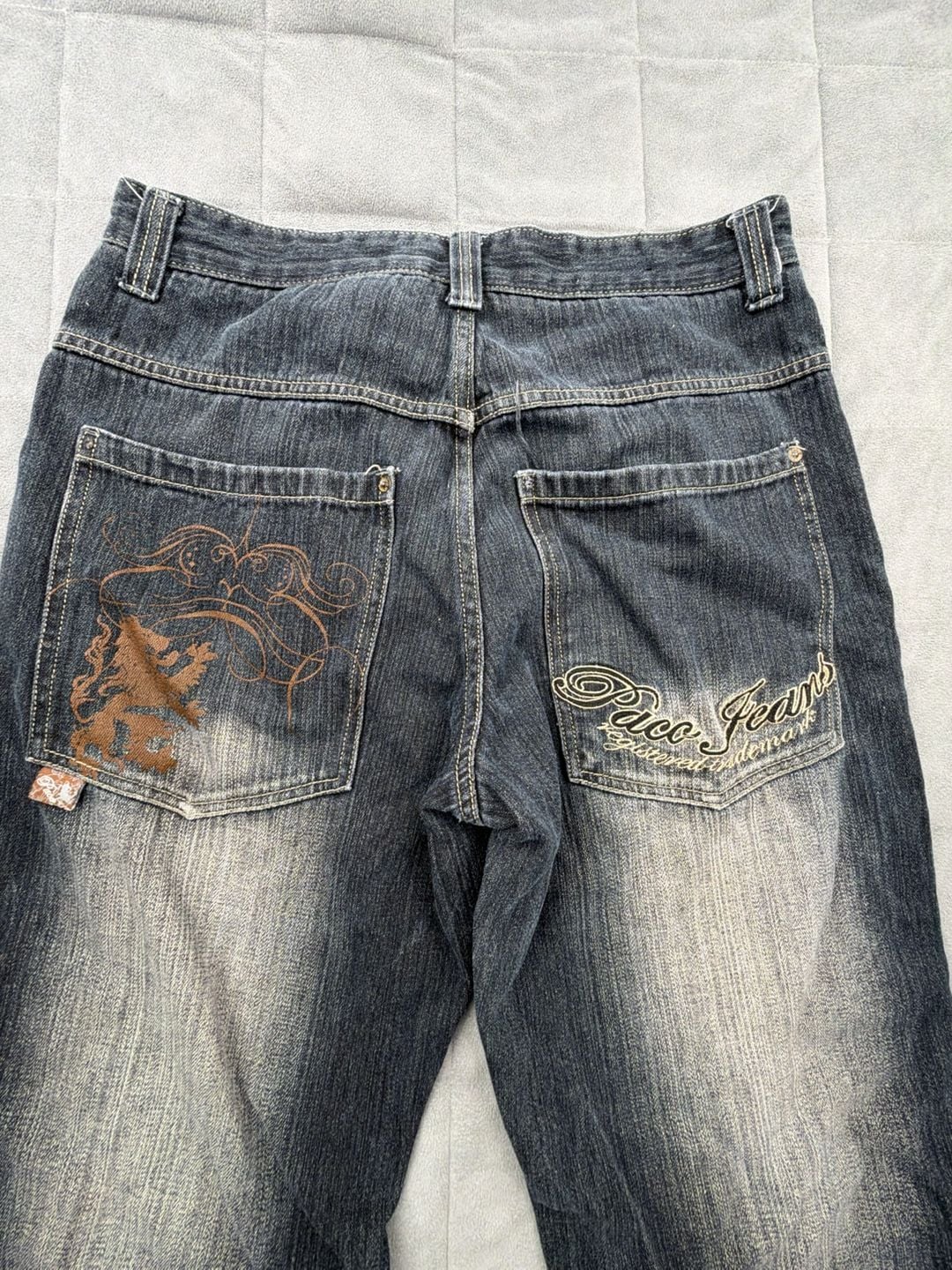 Paco Jeans Embroidered Baggy Dark Wash Denim Pants Y2K distressed 8