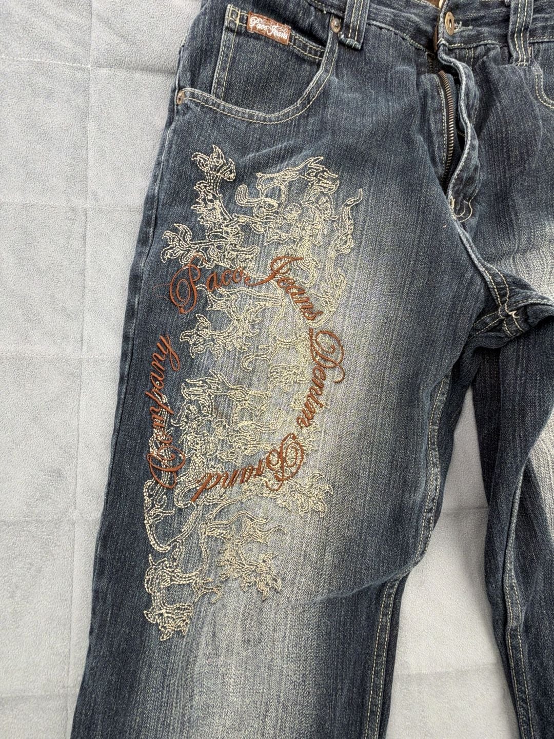 Paco Jeans Embroidered Baggy Dark Wash Denim Pants Y2K distressed 9