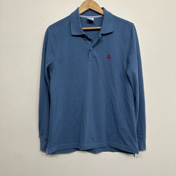 Brooks Brothers Slim Fit Long Sleeve Polo Shirt Blue Cotton Size M
