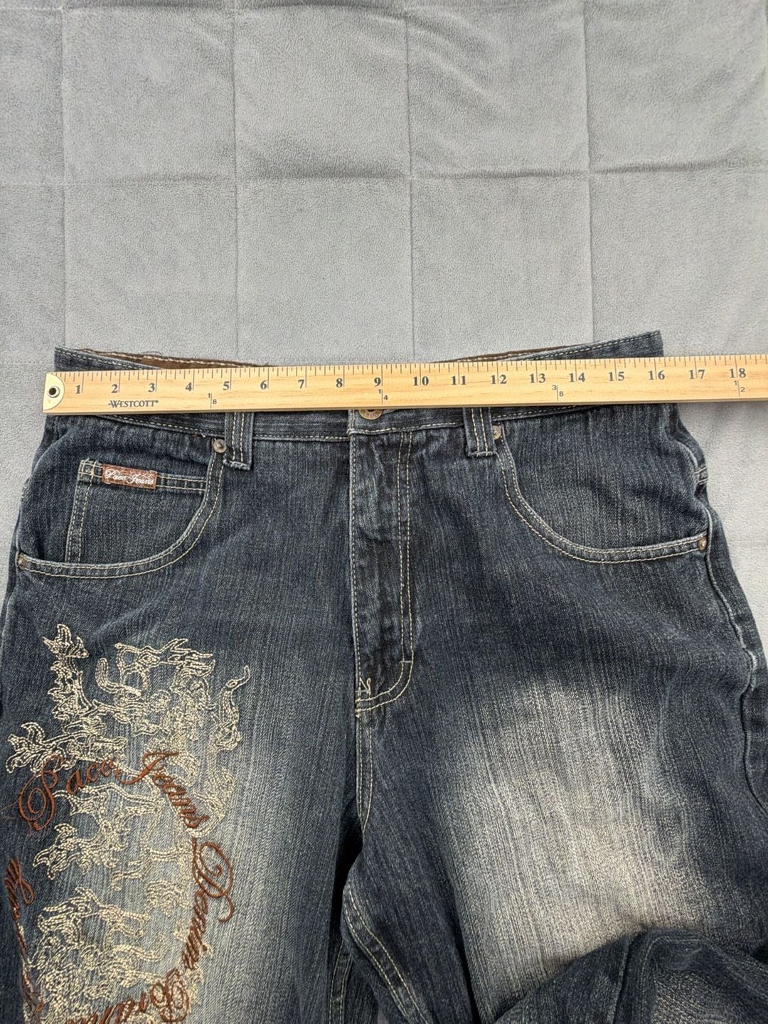 Paco Jeans Embroidered Baggy Dark Wash Denim Pants Y2K distressed 10