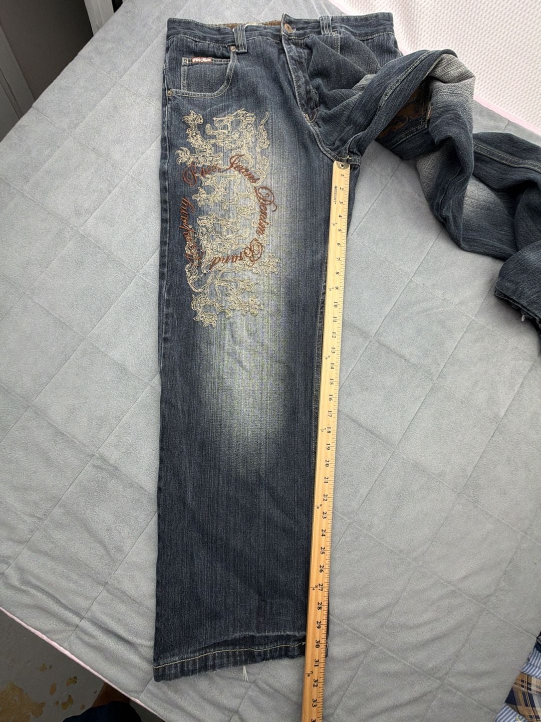 Paco Jeans Embroidered Baggy Dark Wash Denim Pants Y2K distressed 12