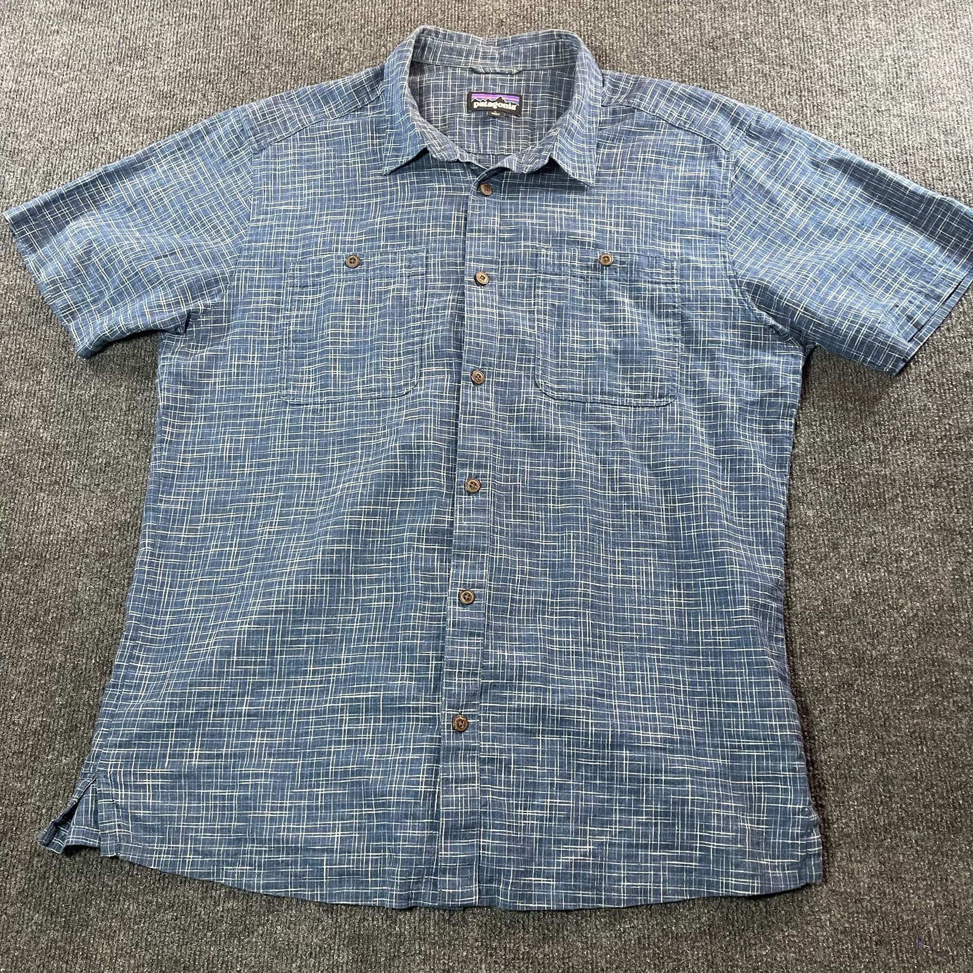Patagonia Back Step Shirt Size L Blue Plaid Short Sleeve Button Down 3