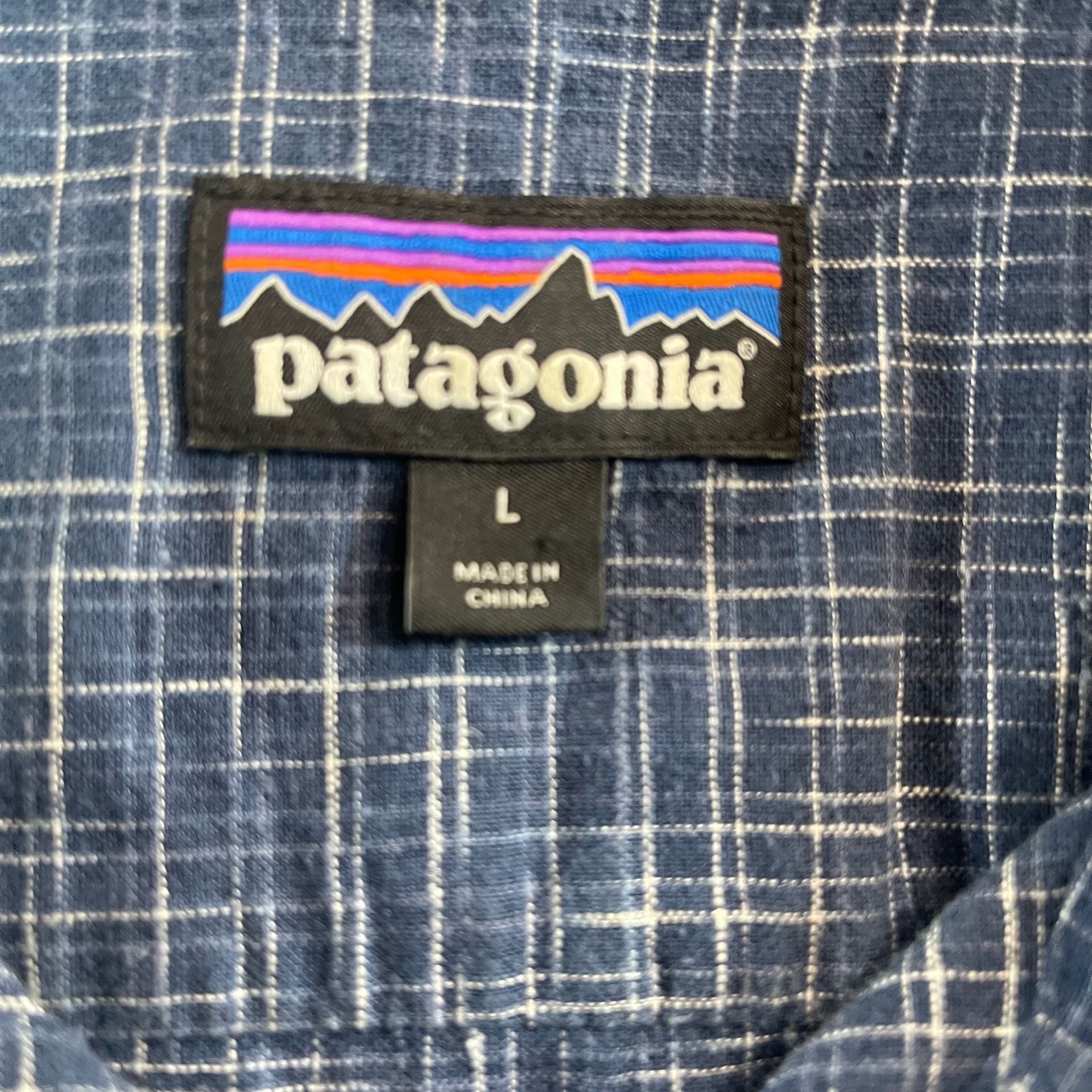 Patagonia Back Step Shirt Size L Blue Plaid Short Sleeve Button Down 4