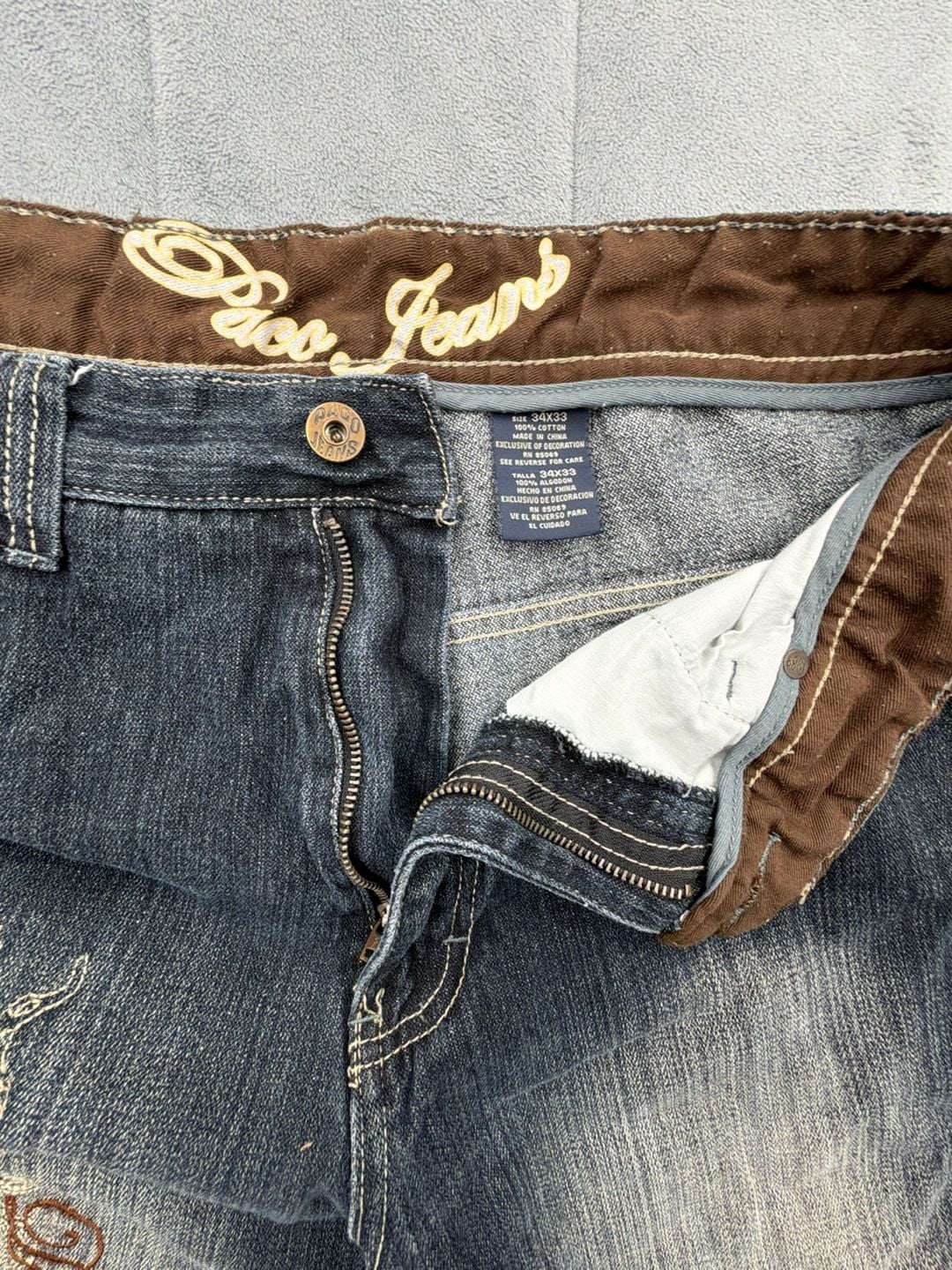 Paco Jeans Embroidered Baggy Dark Wash Denim Pants Y2K distressed 6