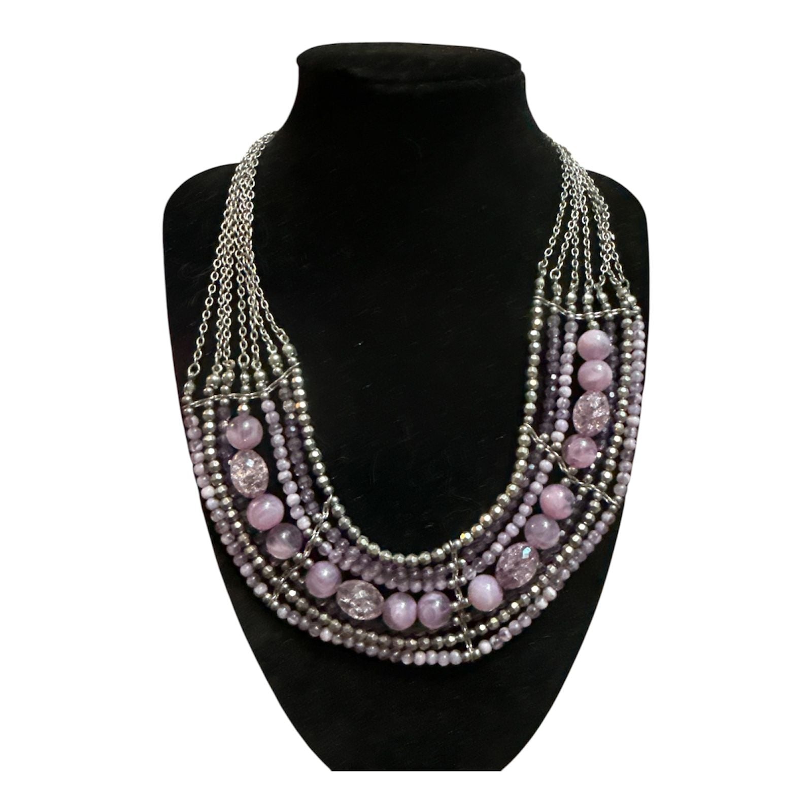 NY&Co Multi Strand Beaded Necklace Silver Tone Purple Beads 4