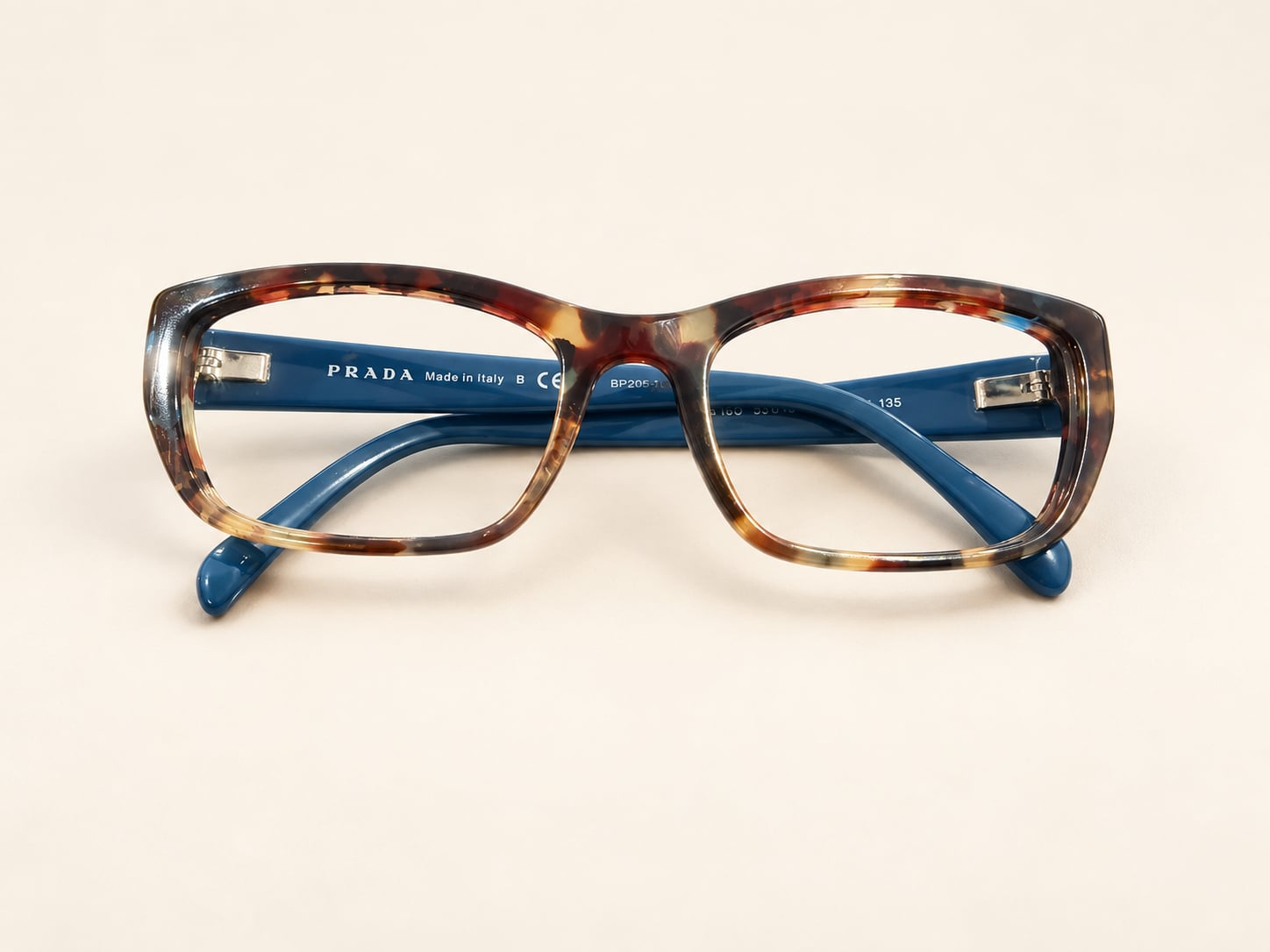 Prada VPR 18O Tortoise Blue Rectangular Eyeglass Frames 52-18-135 Italy 2