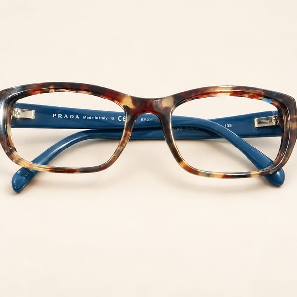 Prada VPR 18O Tortoise Blue Rectangular Eyeglass Frames 52-18-135 Italy