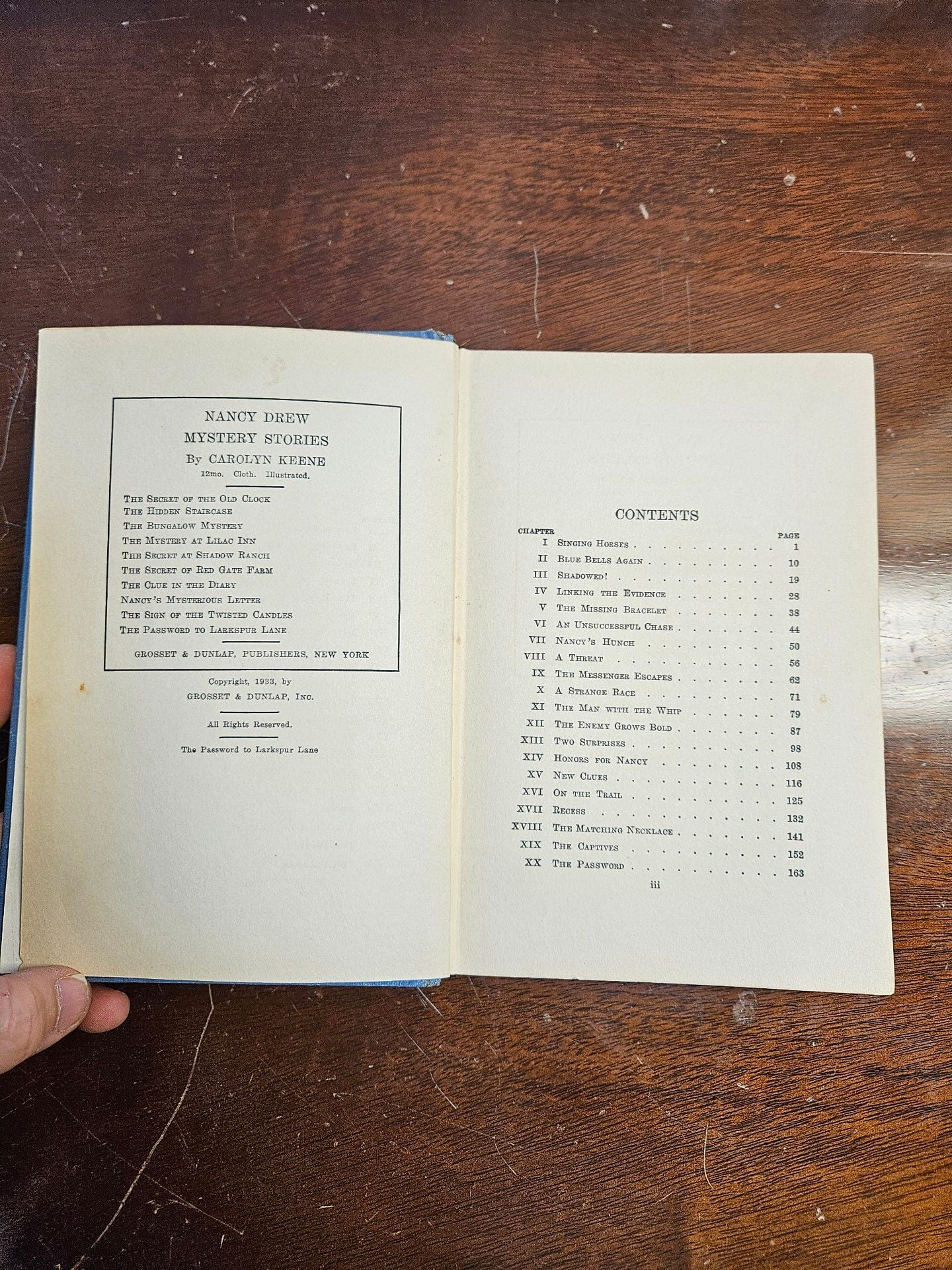 Nancy Drew Password to Larkspur Lane 1933 Early Printing Blue Orange Silhouette hardcover 4