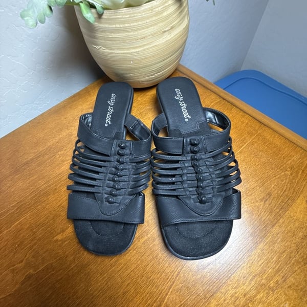 Easy Street Nola Slide Sandals Black Leather Open Toe Casual Women's Size 8.5
