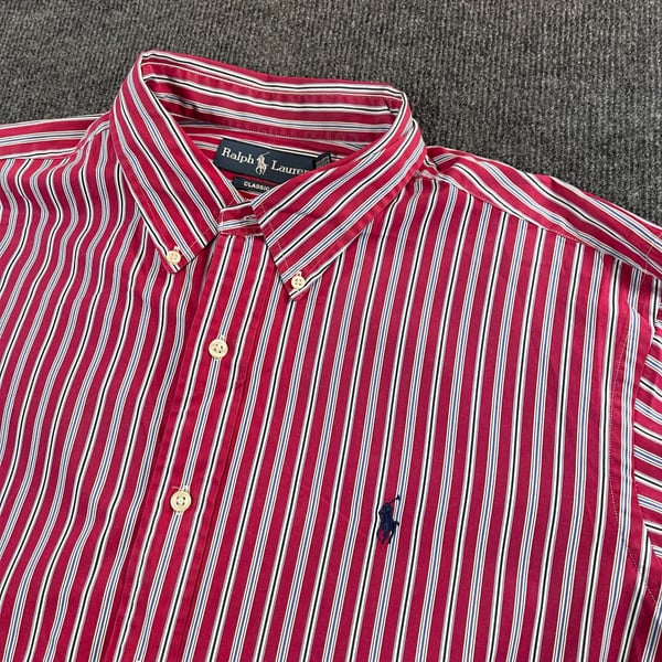 Ralph Lauren Classic Fit Shirt XL Red Striped Long Sleeve
