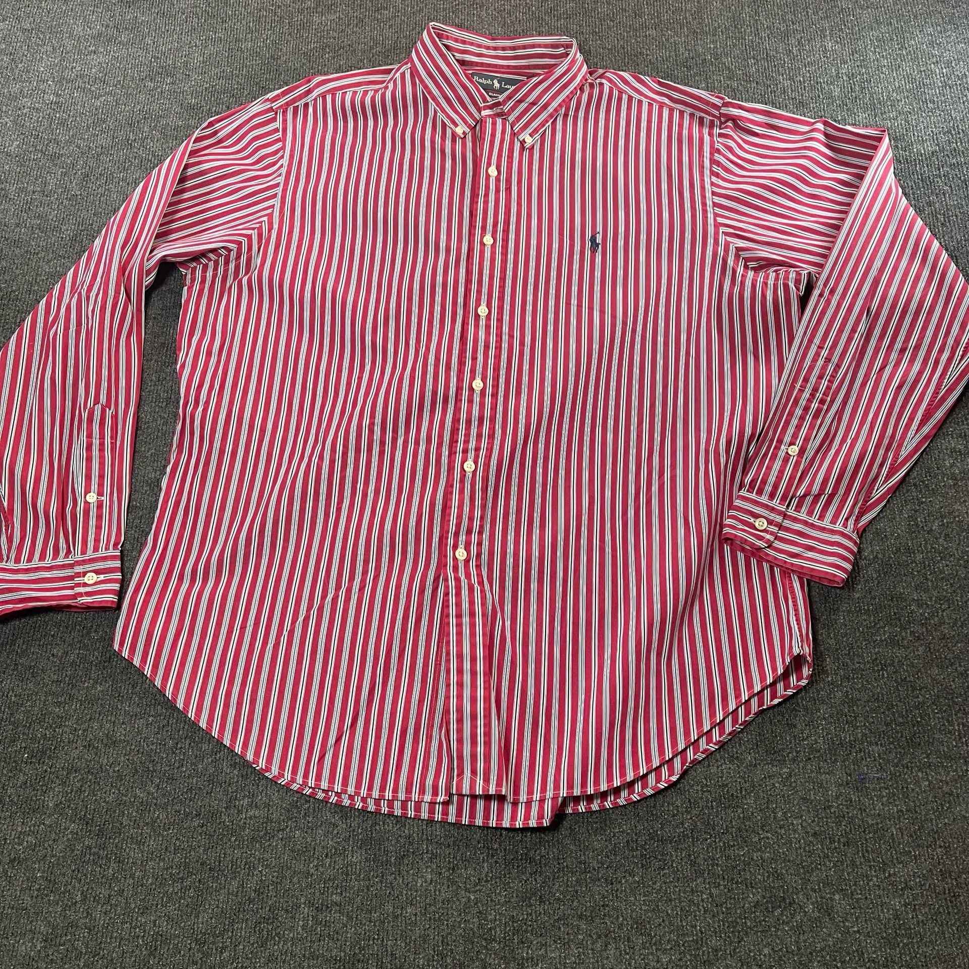 Ralph Lauren Classic Fit Shirt XL Red Striped Long Sleeve 3
