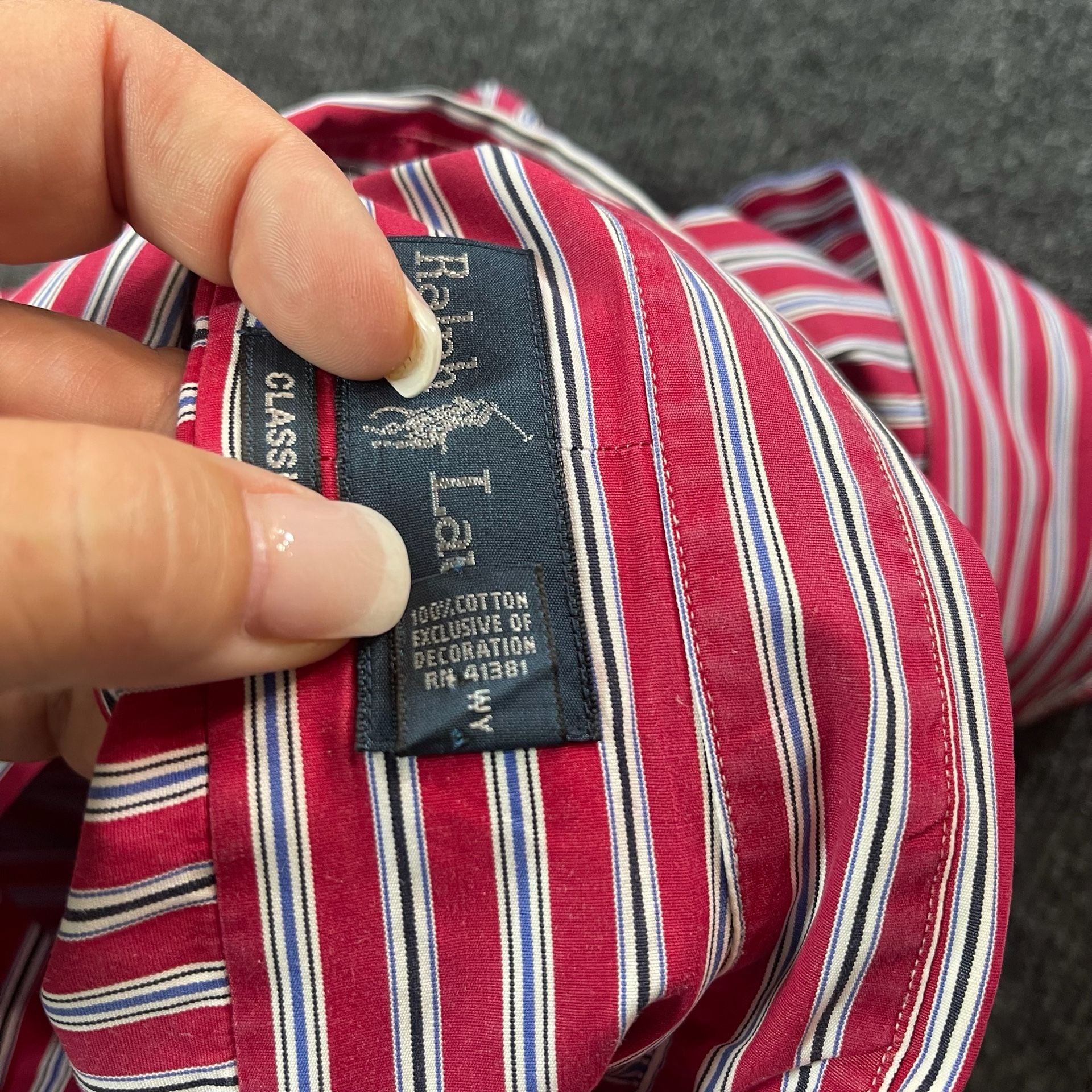 Ralph Lauren Classic Fit Shirt XL Red Striped Long Sleeve 8