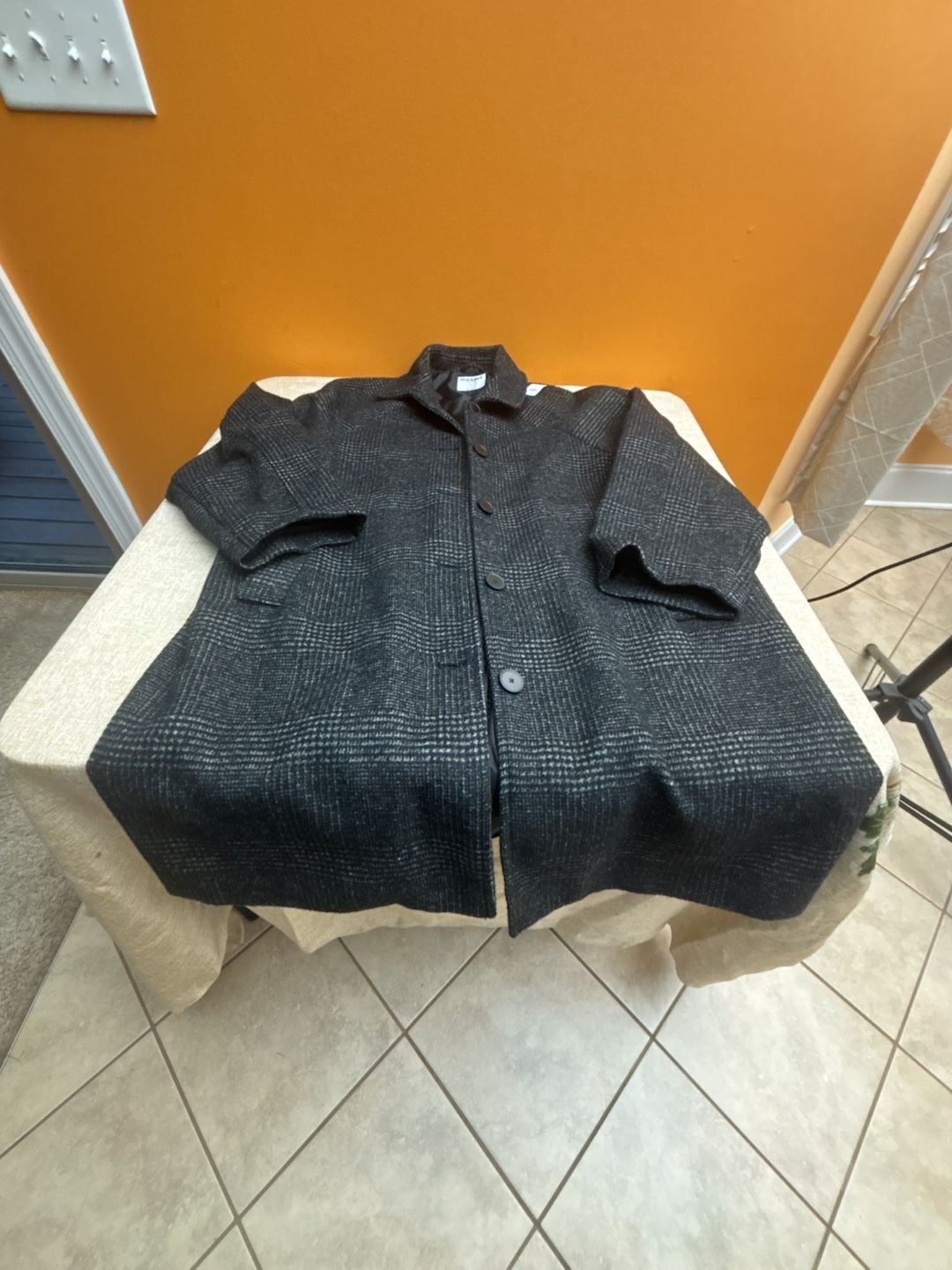 Old Navy Car Coat Size XL Black and White Plaid Wool Blend Jacket 2