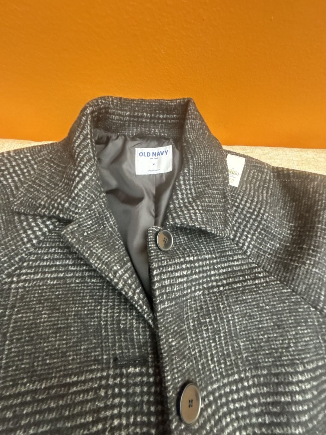 Old Navy Car Coat Size XL Black and White Plaid Wool Blend Jacket 3