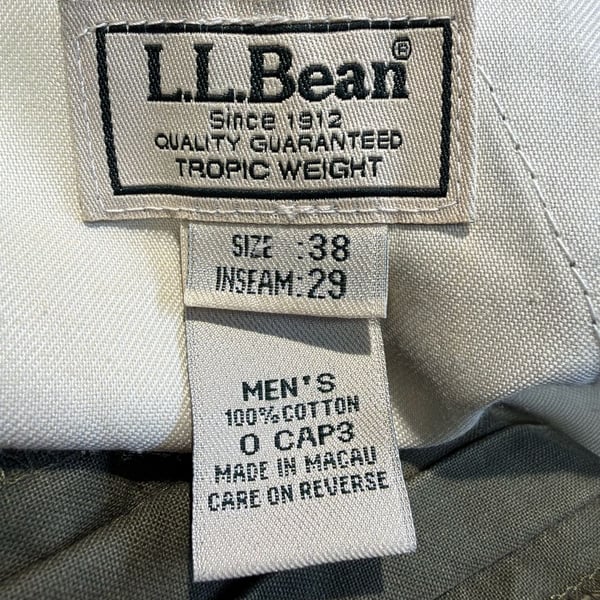 L.L. Bean Cargo Pants Size 38x29 Olive Green Cotton Tropic Weight