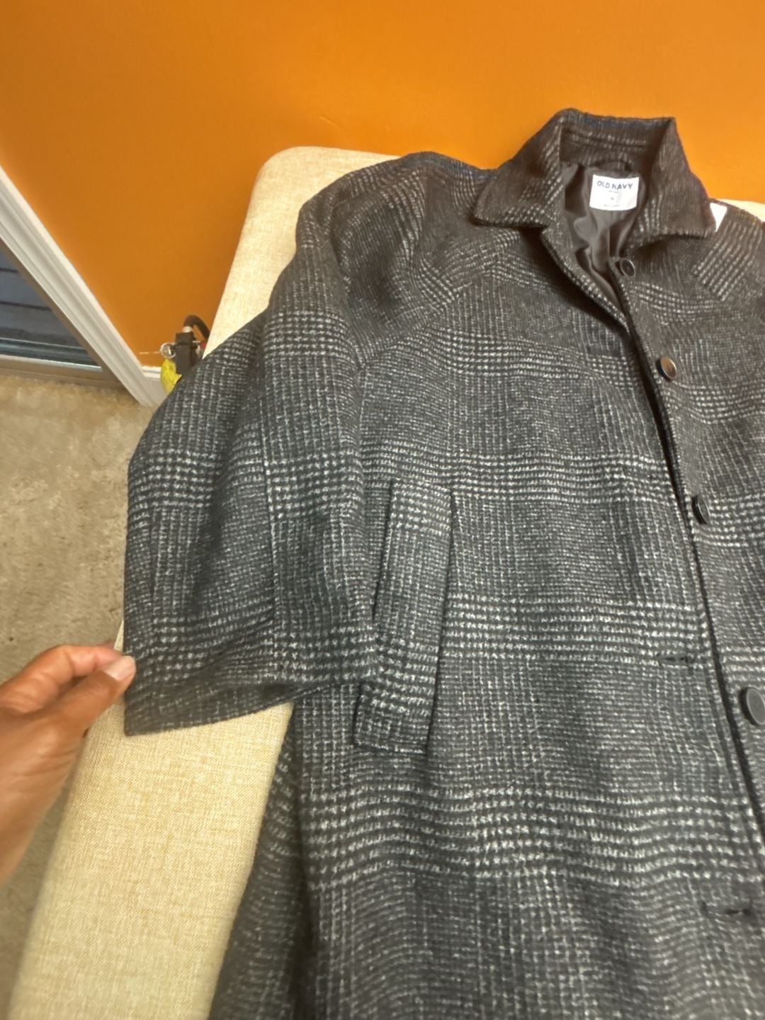 Old Navy Car Coat Size XL Black and White Plaid Wool Blend Jacket 5